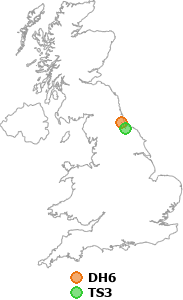 map showing distance between DH6 and TS3
