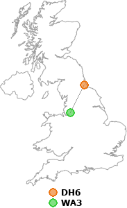 map showing distance between DH6 and WA3