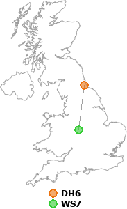 map showing distance between DH6 and WS7