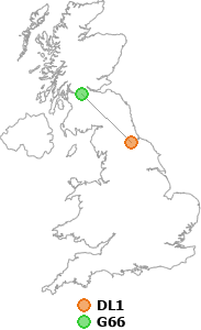 map showing distance between DL1 and G66