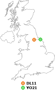 map showing distance between DL11 and YO21