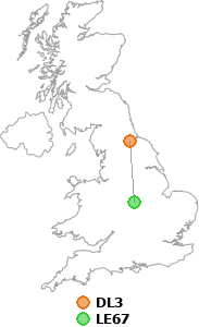 map showing distance between DL3 and LE67