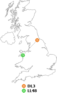 map showing distance between DL3 and LL48