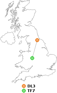 map showing distance between DL3 and TF7