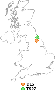 map showing distance between DL6 and TS27