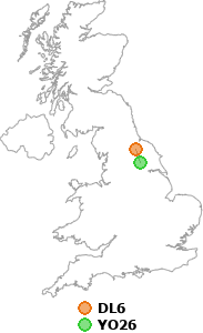 map showing distance between DL6 and YO26