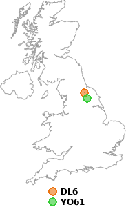 map showing distance between DL6 and YO61