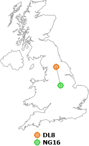 map showing distance between DL8 and NG16