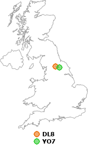 map showing distance between DL8 and YO7