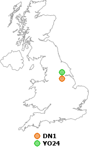 map showing distance between DN1 and YO24