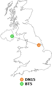 map showing distance between DN15 and BT5