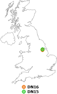 map showing distance between DN16 and DN15