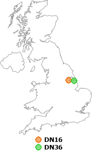 map showing distance between DN16 and DN36