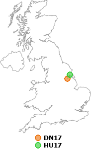 map showing distance between DN17 and HU17