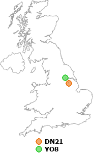 map showing distance between DN21 and YO8
