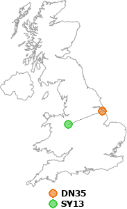 map showing distance between DN35 and SY13