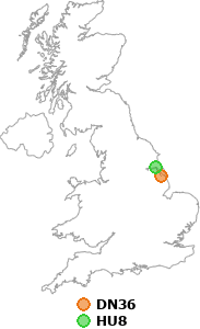 map showing distance between DN36 and HU8