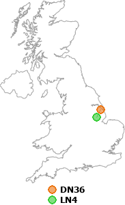 map showing distance between DN36 and LN4