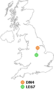 map showing distance between DN4 and LE67