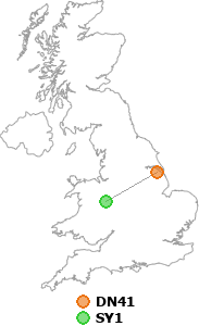 map showing distance between DN41 and SY1