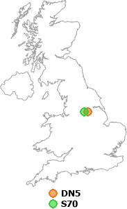 map showing distance between DN5 and S70