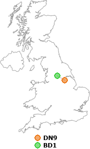 map showing distance between DN9 and BD1