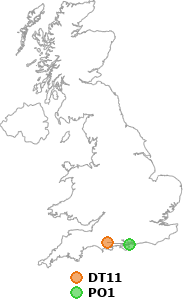 map showing distance between DT11 and PO1