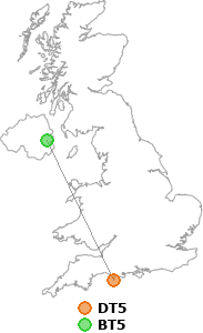 map showing distance between DT5 and BT5