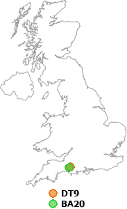 map showing distance between DT9 and BA20