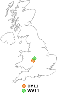 map showing distance between DY11 and WV11