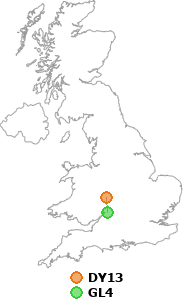 map showing distance between DY13 and GL4