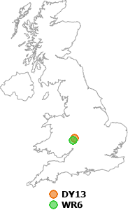 map showing distance between DY13 and WR6