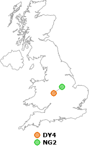 map showing distance between DY4 and NG2