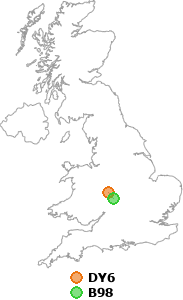map showing distance between DY6 and B98