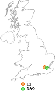map showing distance between E1 and DA9
