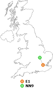 map showing distance between E1 and NN9