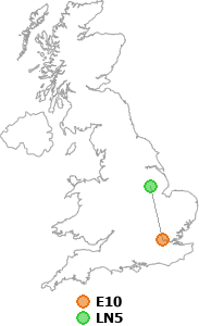 map showing distance between E10 and LN5