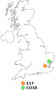 map showing distance between E17 and CO10