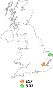 map showing distance between E17 and NR2