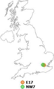 map showing distance between E17 and NW7