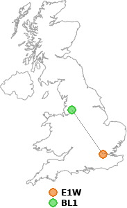 map showing distance between E1W and BL1