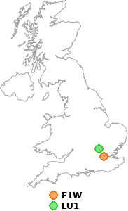 map showing distance between E1W and LU1