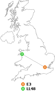 map showing distance between E3 and LL48