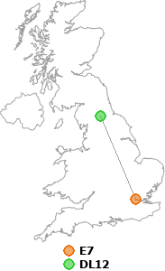 map showing distance between E7 and DL12