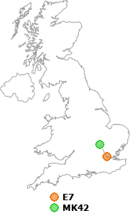 map showing distance between E7 and MK42
