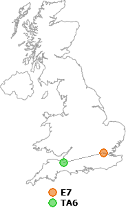 map showing distance between E7 and TA6