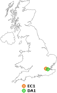 map showing distance between EC1 and DA1
