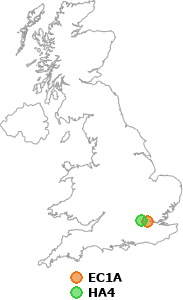 map showing distance between EC1A and HA4