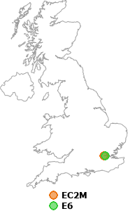 map showing distance between EC2M and E6