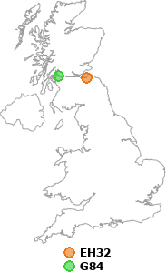 map showing distance between EH32 and G84